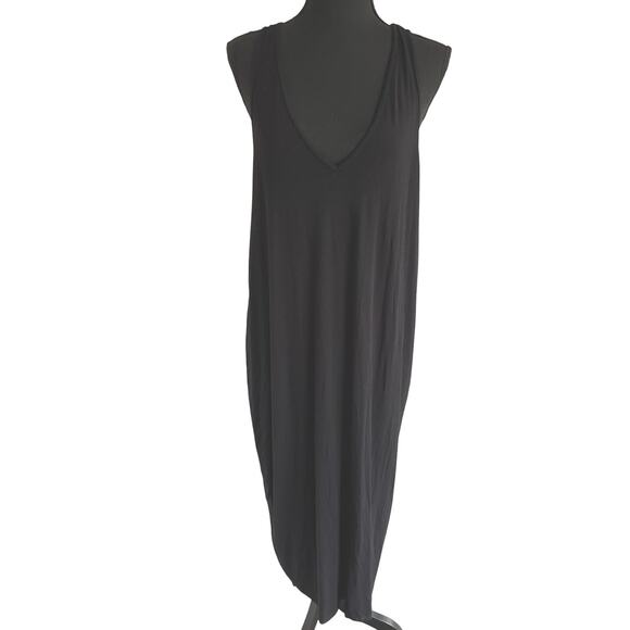 Eileen Fisher V-Neck Racerback Midi Dress - Black -XL - Picture 3 of 8